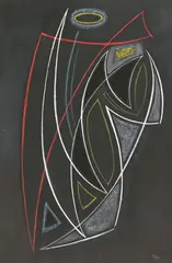 Ohne Titel by Adolf Fleischmann, 1947, Gouache auf schwarzem Bütten, sold Nov 2015