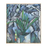Blue Painting with Green Plant by James P. Clark, Oil on canvas, sold Jan 2026