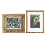 Two Intervened Antique Photographs by Leobardo Huerta, The first a vintage photograph of a woman with mixed media intervening, sold Jan 2026