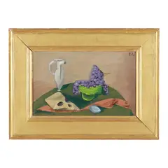 Still Life with Skull, Pitcher and Grapes by Edgar Levy, Oil on canvas, sold Jan 2026
