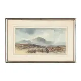 Landscape with Shepherd and Flock by J. Tyndall, Watercolor on paper, sold Jan 2026