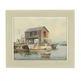 New England Harbor Scene by William Lawrence, Oil on canvas panel, sold Jan 2026