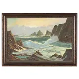 Rocky Coast Seascape by A. Wensch, Oil on canvas, sold Jan 2026