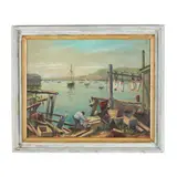Harbor Scene by Louis G. Burbank, Oil on Masonite, sold Jan 2026
