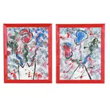 Pair of Colorful Splatter Paintings by Sam Ezell, Each an oil on canvas, sold Dec 2025