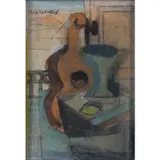 Nature morte à la guitare et au citron by Louis Marcoussis, 1913, Huile et crayon sur papier marouflé sur carton, sold May 2020