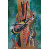 L'homme à la guitare et au chien by Serge Férat, Huile et gouache sur carton, sold May 2020
