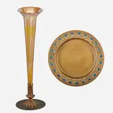 Favrile Glass Vase, Enameled Plate by Tiffany Studios, sold May 2017