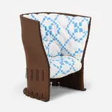 Feltri Marrone armchair by Gaetano Pesce and Raf Simons, 2018, thermosetting resin, wool felt, hempen cord, Irish Chain quilt, sold Mar 2023