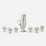 Rooster cocktail service by Wallace Brothers, c. 1928, silver-plated metal, glass, sold Mar 2023