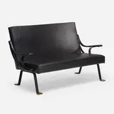 Rare Digamma Settee by Ignazio Gardella, 1957, enameled steel, original vinyl upholstery, brass, sold Mar 2023