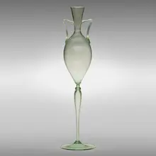 Soffiato vase by attribution Andrea Rioda, c. 1915, soffiato glass with applied handles, sold Mar 2023