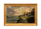 Untitled - Cottage Landscape on the Shore - 1896 by Edmund Darch Lewis, oil on canvas, sold Oct 2025