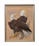 Untitled - Two Bald Eagles on a Branch by Athos Rudolfo Menaboni, oil on wood panel, sold Oct 2025
