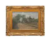 Untitled - Road to Cottage Landscape - 1906 by Herbert Cash, oil on canvas, sold Oct 2025