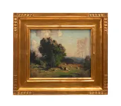 Untitled - Hillside Landscape by George M. Bruestle, oil on thin board, sold Oct 2025