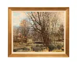 Untitled - Creek Landscape in Winter by Bogomir Bogdanovic, oil on artist's board, sold Oct 2025