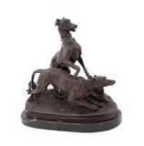 Untitled - Two Hunting Dogs by Pierre-Jules Mêne, bronze sculpture on marble, sold Oct 2025