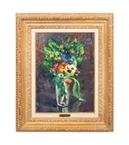 Bouquet a la Pensee" (Pansy Bouquet) by Gaston Sebire, oil on canvas, sold Oct 2025