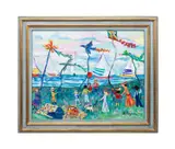 Untitled - Children Flying Kites by Wanda Ruzicka, oil on canvas, sold Oct 2025