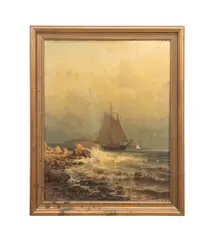 Untitled - Coastal Ship Scene -1878 by Mauritz de Haas, oil on canvas, sold Oct 2025