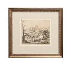 A Shepherdess Speaking to her Dog" (Die zu ihrem Hund sprechende Hirtin)- circa 1653 by Karel Dujardin, etching on cream laid paper, sold Oct 2025