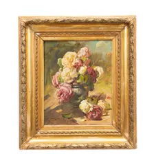 Untitled - Floral Still Life with Roses - 1917 by Georges Jeannin, oil on canvas, sold Oct 2025