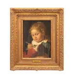Untitled - Portrait of a Young Girl Feeding a Doll - second half 19th century by Rudolf Epp, oil on board, sold Oct 2025