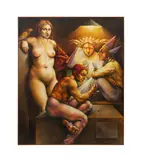 Three Clowns in a Crap Game" - 1982 by Guy Robinson, oil on canvas, sold Oct 2025