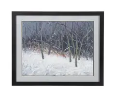 Untitled - Forest Winter Landscape by Peter Watts, crayon and mixed media on paper, sold Oct 2025