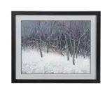 Untitled - Forest Winter Landscape by Peter Watts, crayon and mixed media on paper, sold Oct 2025
