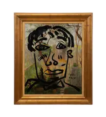 Untitled - Abstract portrait over landscape by Peter Keil, oil on canvas, sold Oct 2025