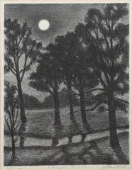 Untitled by Julius T. Bloch, Lithograph "Full Moon" lithograph on paper, sold Aug 2023