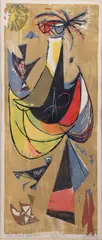 Untitled by Seong Moy, Woodcut "The Bird Charmer" color woodcut on paper, sold Aug 2023