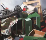 Still Life with Tuba by Mike DeLuca, oil on canvas, sold Sep 2023