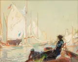 painting "In Port by William James Aylward, gouache on board, sold Sep 2023