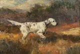 dog painting "Dolly Grey by Percival Leonard Rosseau, oil on board, sold Sep 2023