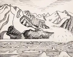 Bylot Island, circa 1927 by Frederick Grant Banting, ink drawing, sold Nov 2024