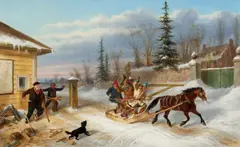 Bilking the Toll Gate, 1869 by Cornelius Krieghoff, oil on canvas, sold May 2025