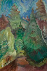 Fir Trees, circa 1935 by Emily Carr, oil on paper laid on board, sold May 2025