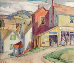 The Village Store, Bradford, circa 1928 by A. J. Casson, watercolour, sold May 2025