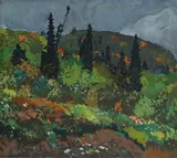 Along the Line, Algoma, 1918 by Frank Hans Johnston, oil on paper laid down on board, sold May 2025