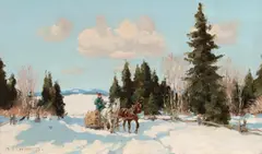 Logging, Eastern Townships, 1929 by Frederick Simpson Coburn, oil on canvas, sold May 2025