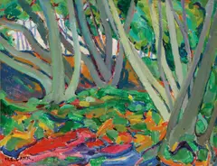 Forest Landscape, 1911 by Emily Carr, oil on board mounted to board, sold Nov 2025