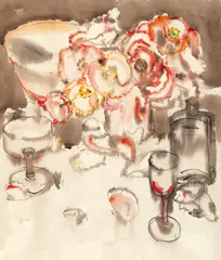 Poppies and Glass II, Uxbridge, circa August 1941 by David Brown Milne, watercolour, sold Nov 2025