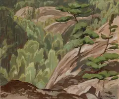 Cliff at Birch Island, 1949 by A. J. Casson, oil on board, sold Nov 2025