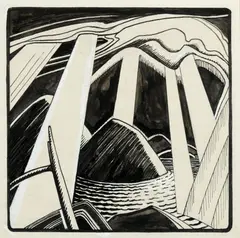 On the North Shore (ID 763), 1928 by Lawren Harris, ink and gouache on paper mounted to card, sold Nov 2025