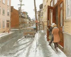 Un dimanche humide, Rue St. Olivier, Quebec, 1983 by John Little, oil on canvas, sold Nov 2025
