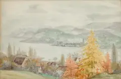 Steckborn, Switzerland from Hemmenhofen, 1949 by Otto Dix, watercolour on paper, sold Nov 2025