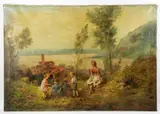 family scene by Giuseppe Guidi, oil on canvas, sold Jan 2024